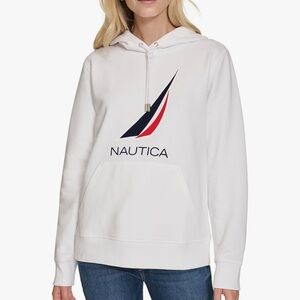 Nautica Jeans Solid Logo Pullover Hoodie Sweatshirt In White Size M